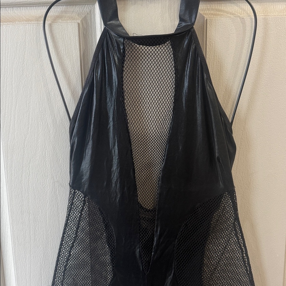 Black Mesh Halter Bodysuit - Picture 2 of 5